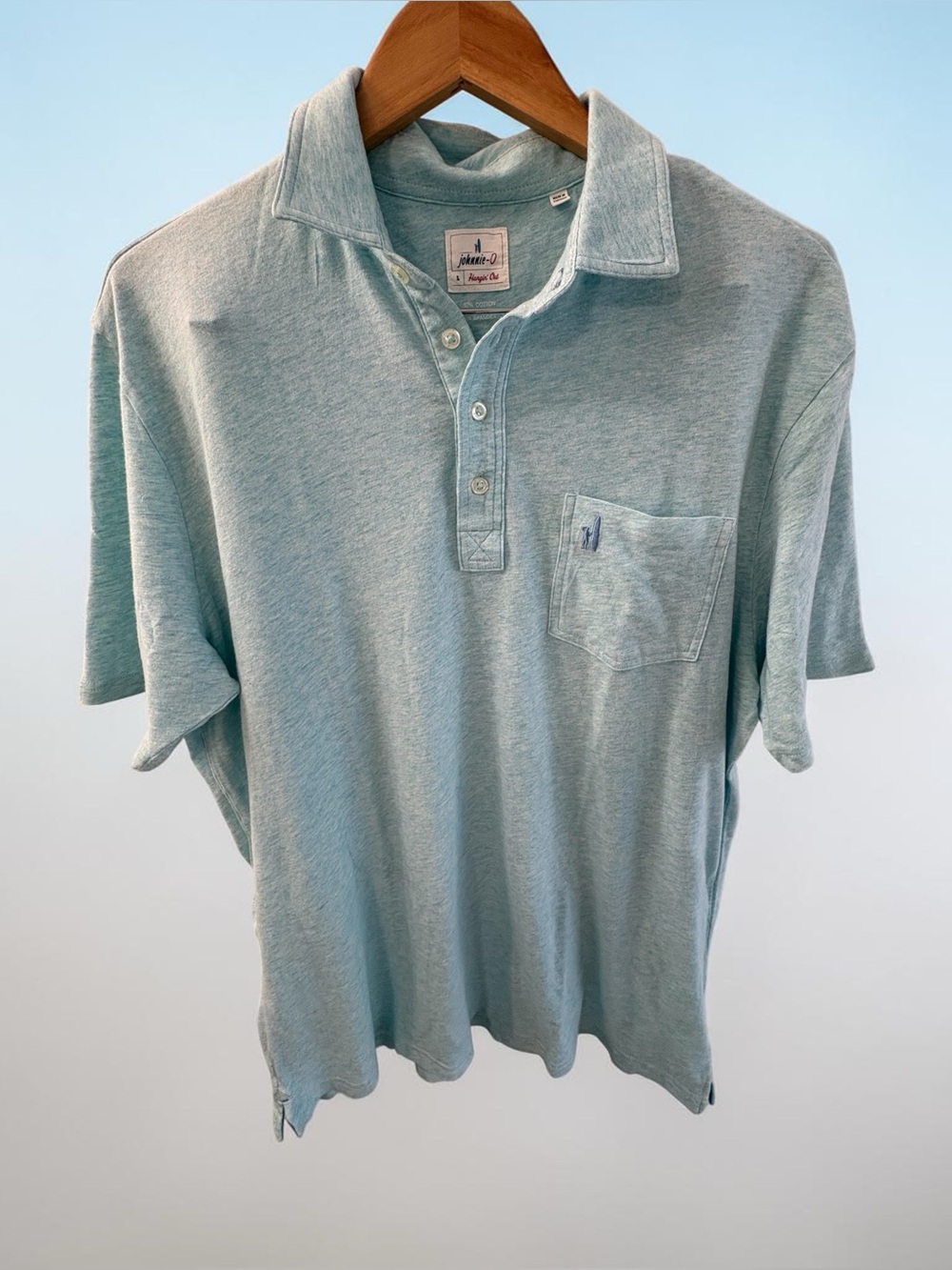 johnnie-O Heather Aqua Short-Sleeve Polo with Chest Pocket